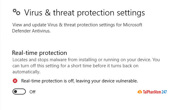 Tắt phần mềm diệt virus Windows Defender