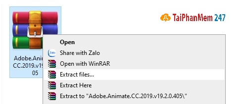 Giải nén file Adobe Animate cc 2019 full với WinRAR