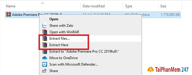 Bước 2: Giải nén file Adobe Premiere Pro CC 2019