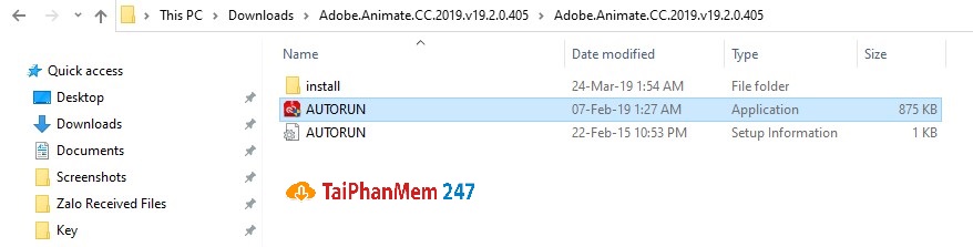 Bước 2: Chạy file Autorun trong Adobe Animate cc 2019